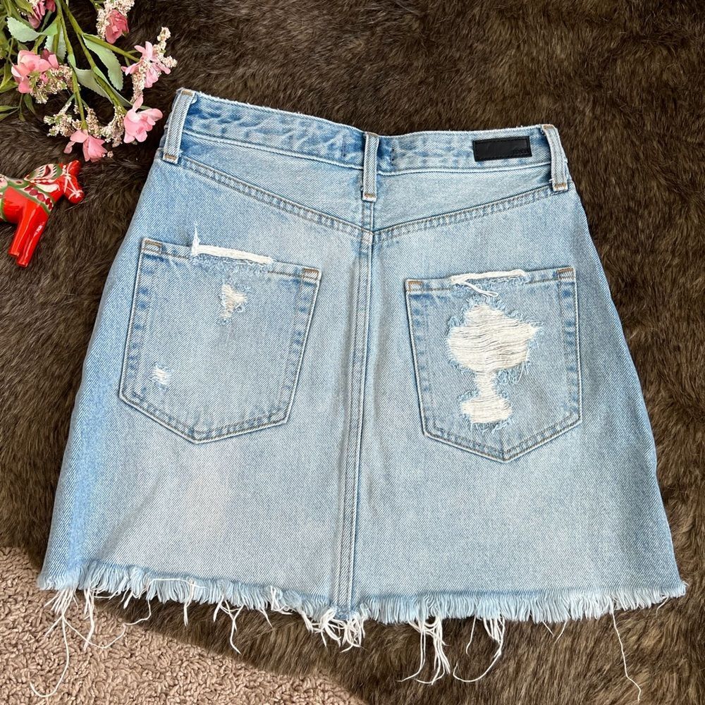 Abercrombie & Fitch Blue Jean Distressed Z0E NATURAL RISE VINTAGE A-LINE SKIRT 2 - Picture 5 of 5